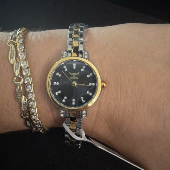 Invicta Angel I Women's Watch - 25mm, Gold, Steel w/Black Dial (69069) - NEW - Picture 4 of 8